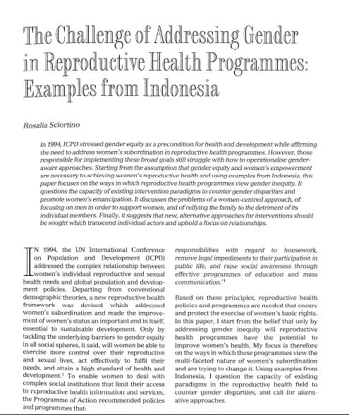 1998 R Sciortino “the Challenge Of Addressing Gender In Reproductive Health Programs 9349